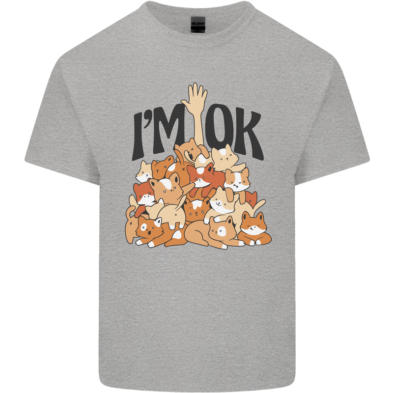 I'm OK Funny Cat Mum Dad Crazy Lady Kitten Mens Cotton T-Shirt Tee Top Sports Grey