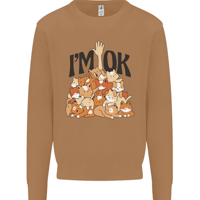 I'm OK Funny Cat Mum Dad Crazy Lady Kitten Mens Sweatshirt Jumper Caramel Latte