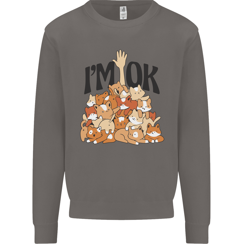 I'm OK Funny Cat Mum Dad Crazy Lady Kitten Mens Sweatshirt Jumper Charcoal