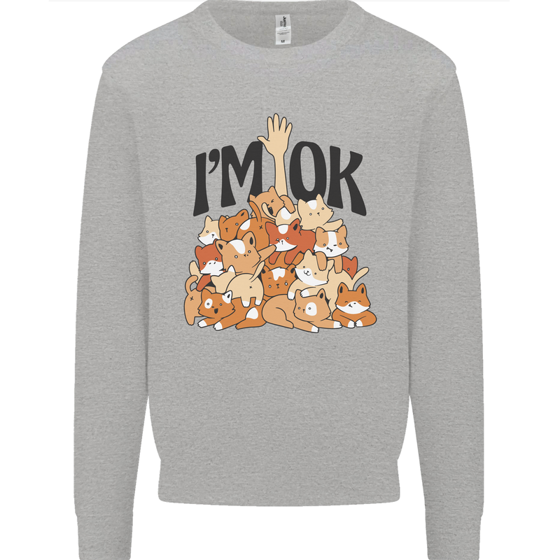 I'm OK Funny Cat Mum Dad Crazy Lady Kitten Mens Sweatshirt Jumper Sports Grey
