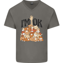 I'm OK Funny Cat Mum Dad Crazy Lady Kitten Mens V-Neck Cotton T-Shirt Charcoal