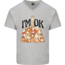 I'm OK Funny Cat Mum Dad Crazy Lady Kitten Mens V-Neck Cotton T-Shirt Sports Grey
