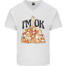 I'm OK Funny Cat Mum Dad Crazy Lady Kitten Mens V-Neck Cotton T-Shirt White