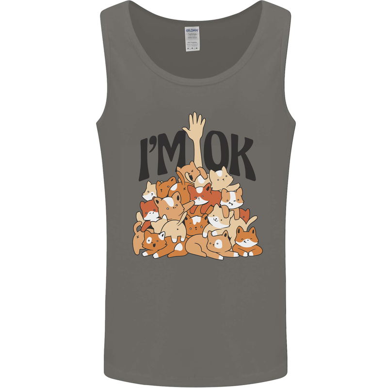 I'm OK Funny Cat Mum Dad Crazy Lady Kitten Mens Vest Tank Top Charcoal