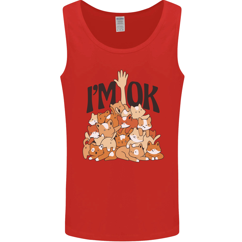 I'm OK Funny Cat Mum Dad Crazy Lady Kitten Mens Vest Tank Top Red