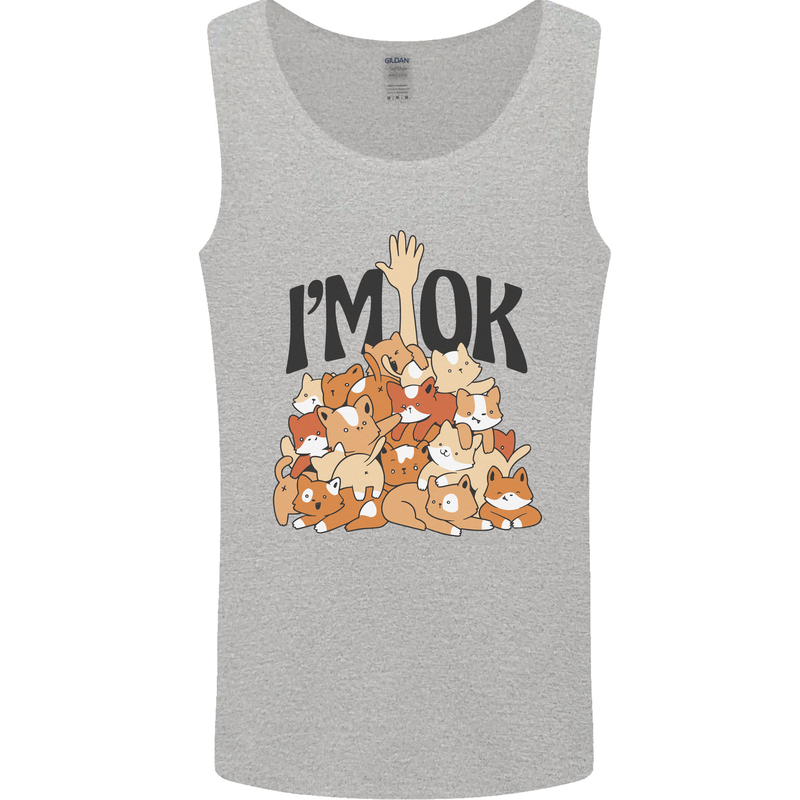 I'm OK Funny Cat Mum Dad Crazy Lady Kitten Mens Vest Tank Top Sports Grey