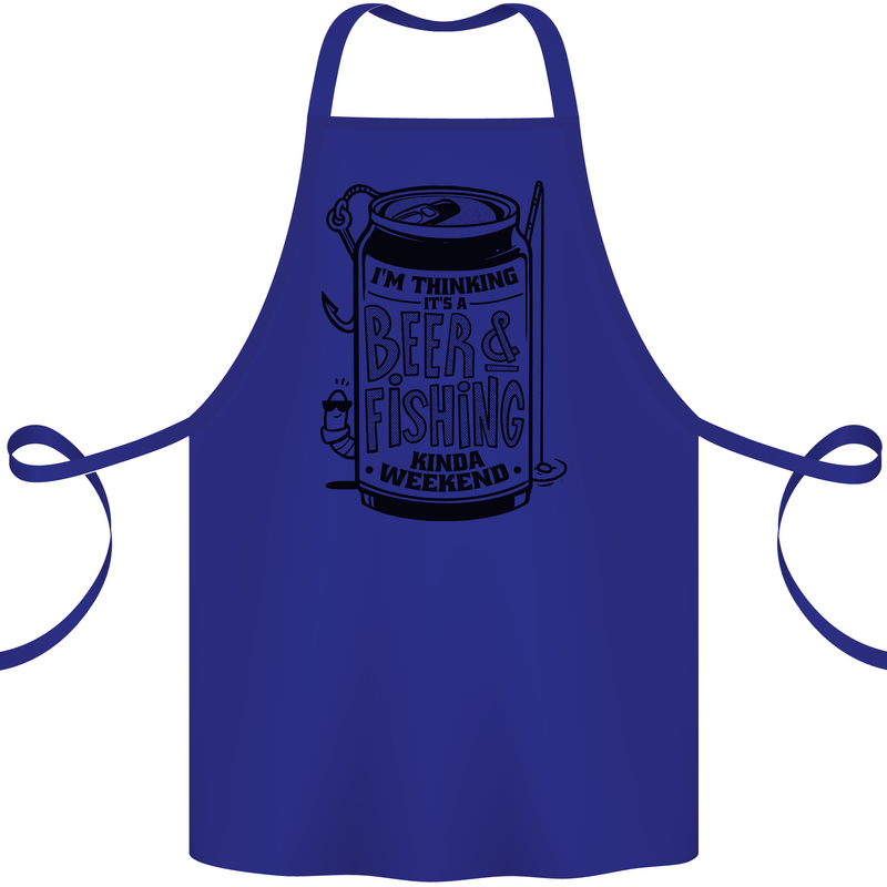 I'm Thinking Beer & Fishing Weekend Funny Cotton Apron 100% Organic Royal Blue