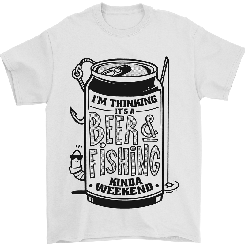 I'm Thinking Beer & Fishing Weekend Funny Mens T-Shirt Cotton Gildan White