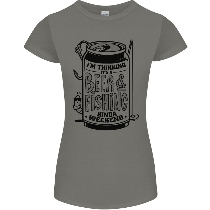I'm Thinking Beer & Fishing Weekend Funny Womens Petite Cut T-Shirt Charcoal