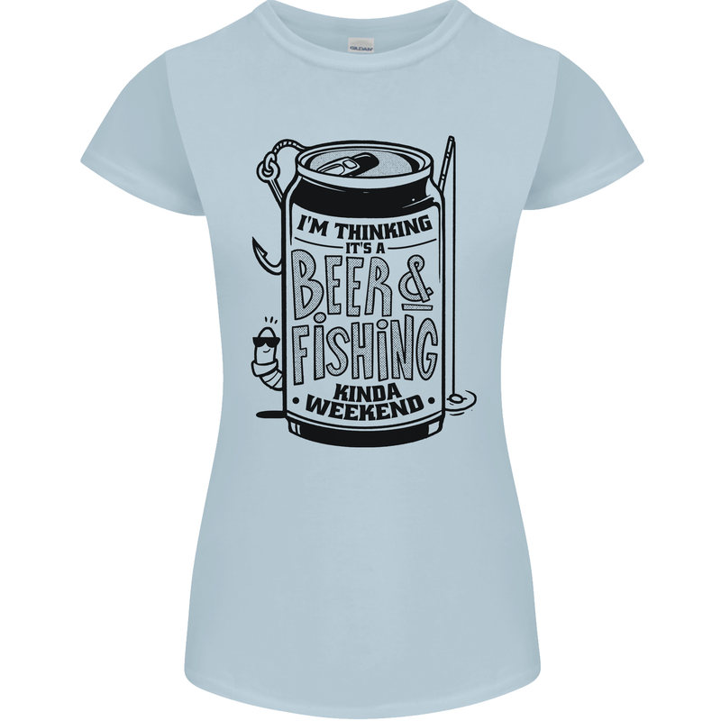 I'm Thinking Beer & Fishing Weekend Funny Womens Petite Cut T-Shirt Light Blue