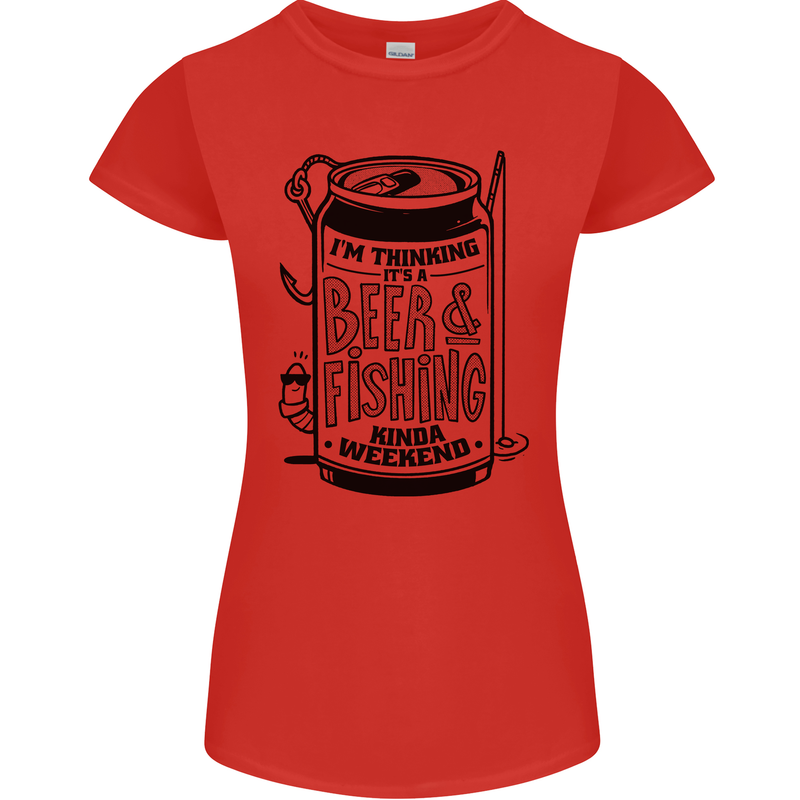 I'm Thinking Beer & Fishing Weekend Funny Womens Petite Cut T-Shirt Red