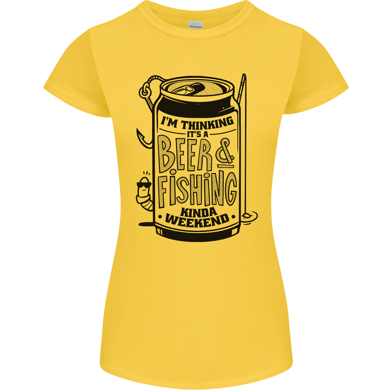 I'm Thinking Beer & Fishing Weekend Funny Womens Petite Cut T-Shirt Yellow