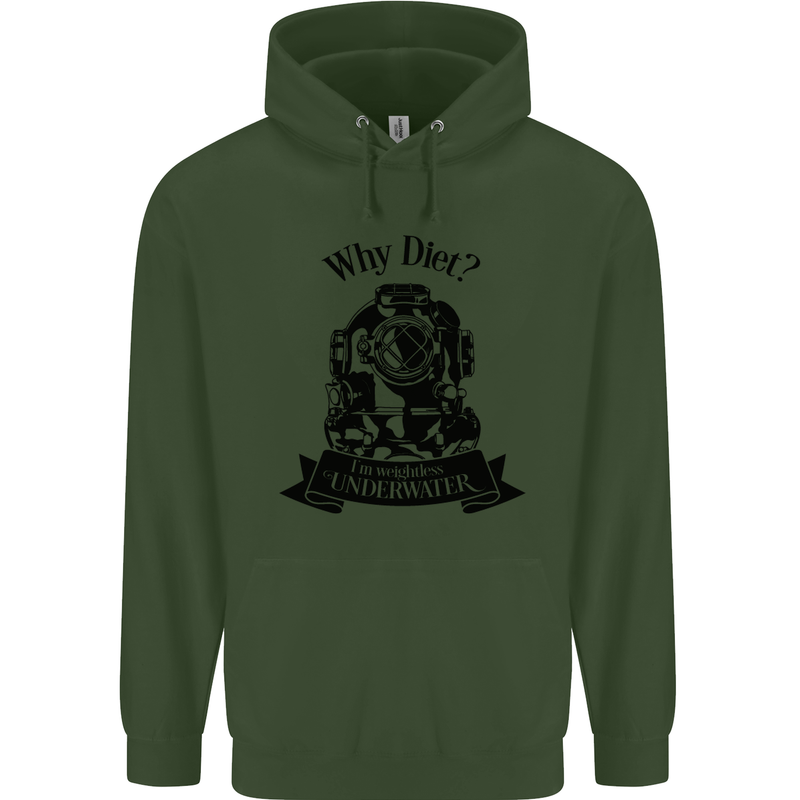 I'm Weightless Underwater Scuba Diving Childrens Kids Hoodie Forest Green