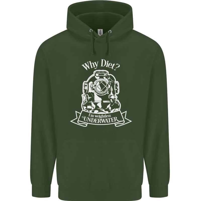 I'm Weightless Underwater Scuba Diving Childrens Kids Hoodie Forest Green