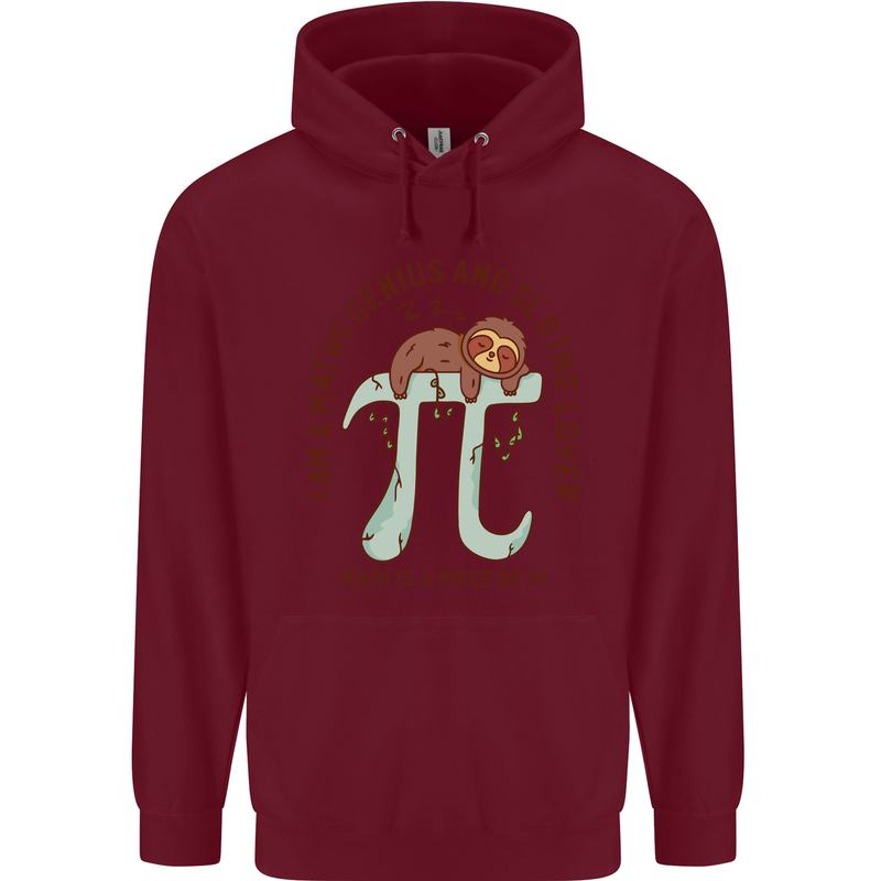 I'm a Maths Genius and Sloth Lover Funny Childrens Kids Hoodie Maroon