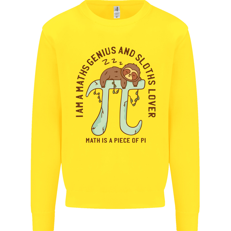 I'm a Maths Genius and Sloth Lover Funny Kids Sweatshirt Jumper Yellow