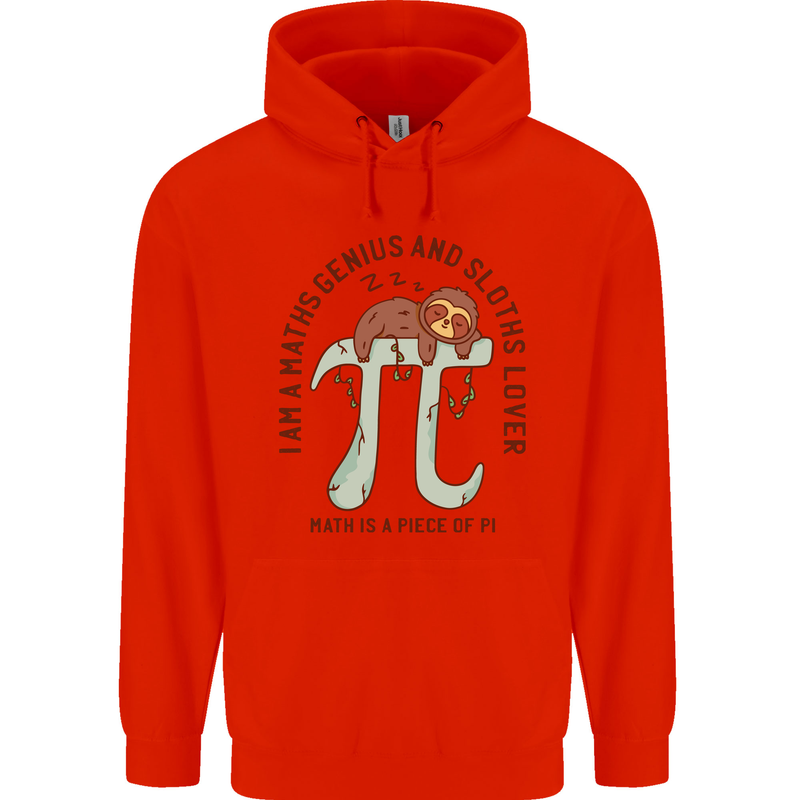 I'm a Maths Genius and Sloth Lover Funny Mens 80% Cotton Hoodie Bright Red
