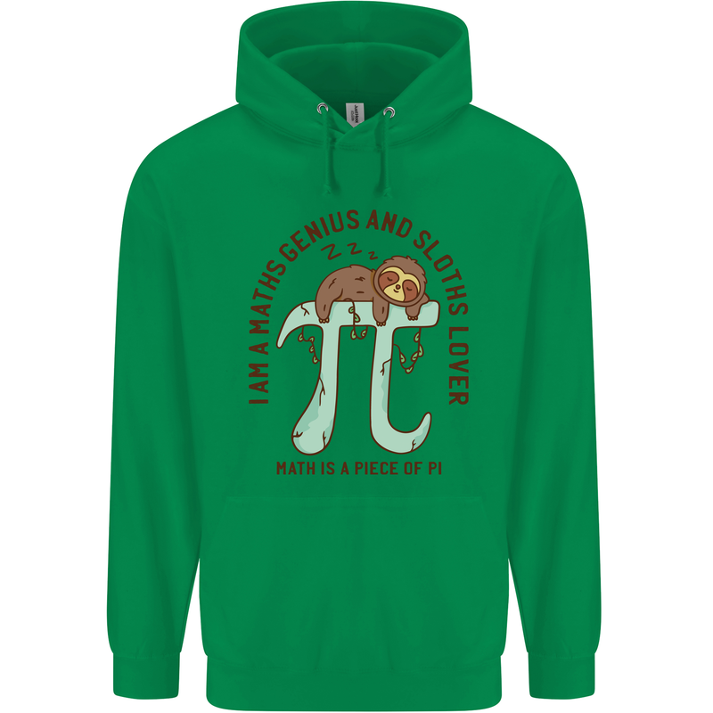 I'm a Maths Genius and Sloth Lover Funny Mens 80% Cotton Hoodie Irish Green