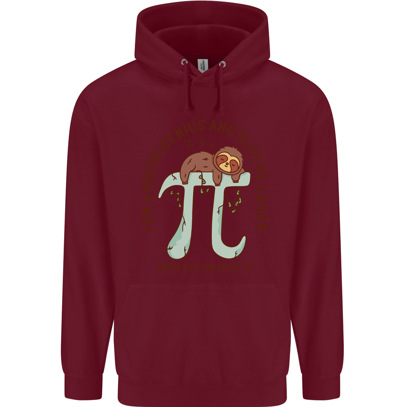 I'm a Maths Genius and Sloth Lover Funny Mens 80% Cotton Hoodie Maroon