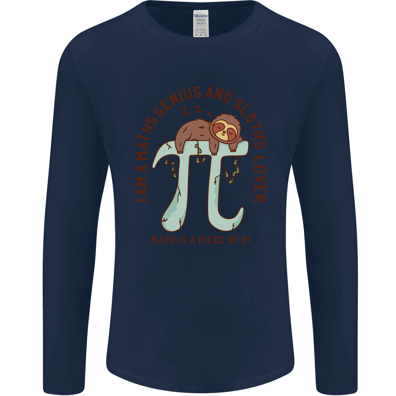 I'm a Maths Genius and Sloth Lover Funny Mens Long Sleeve T-Shirt Navy Blue