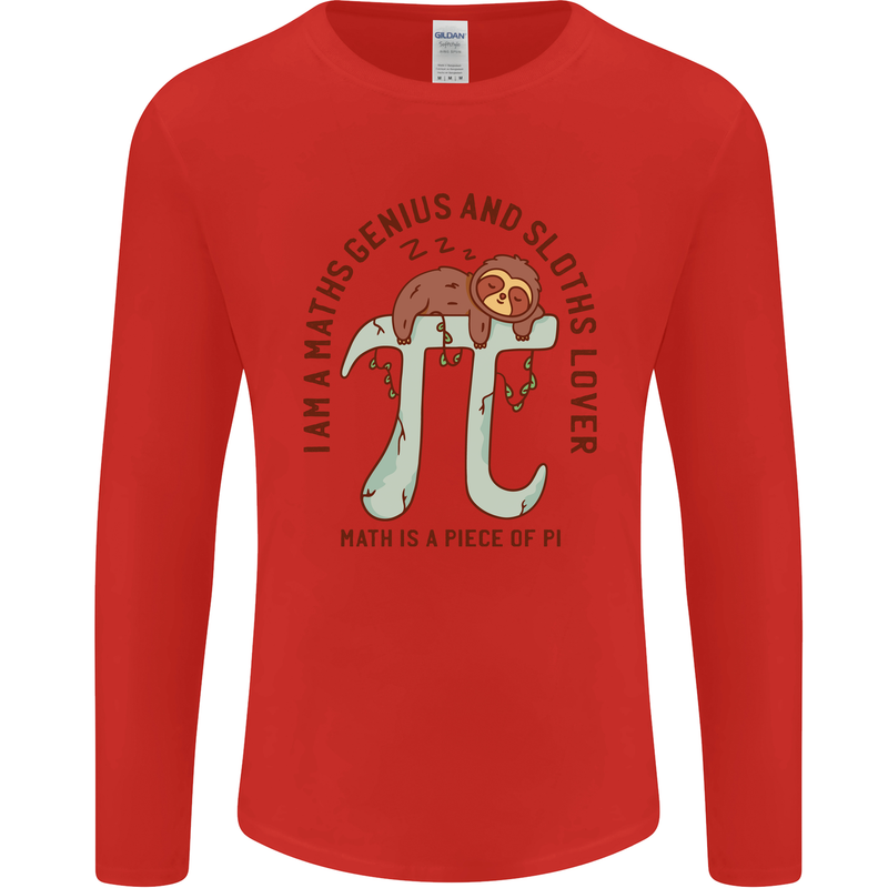 I'm a Maths Genius and Sloth Lover Funny Mens Long Sleeve T-Shirt Red