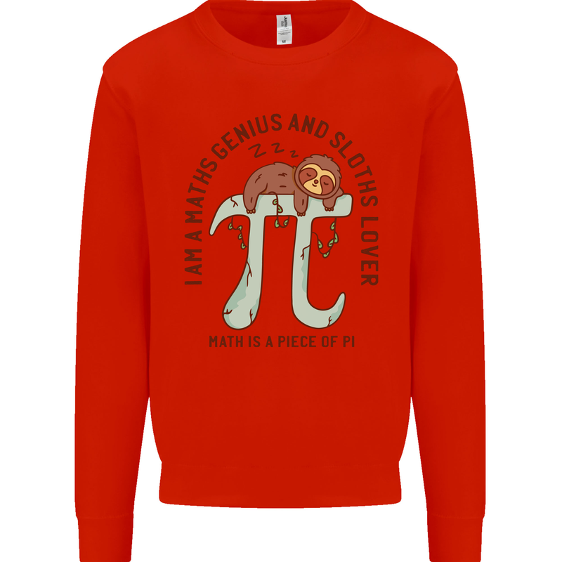 I'm a Maths Genius and Sloth Lover Funny Mens Sweatshirt Jumper Bright Red