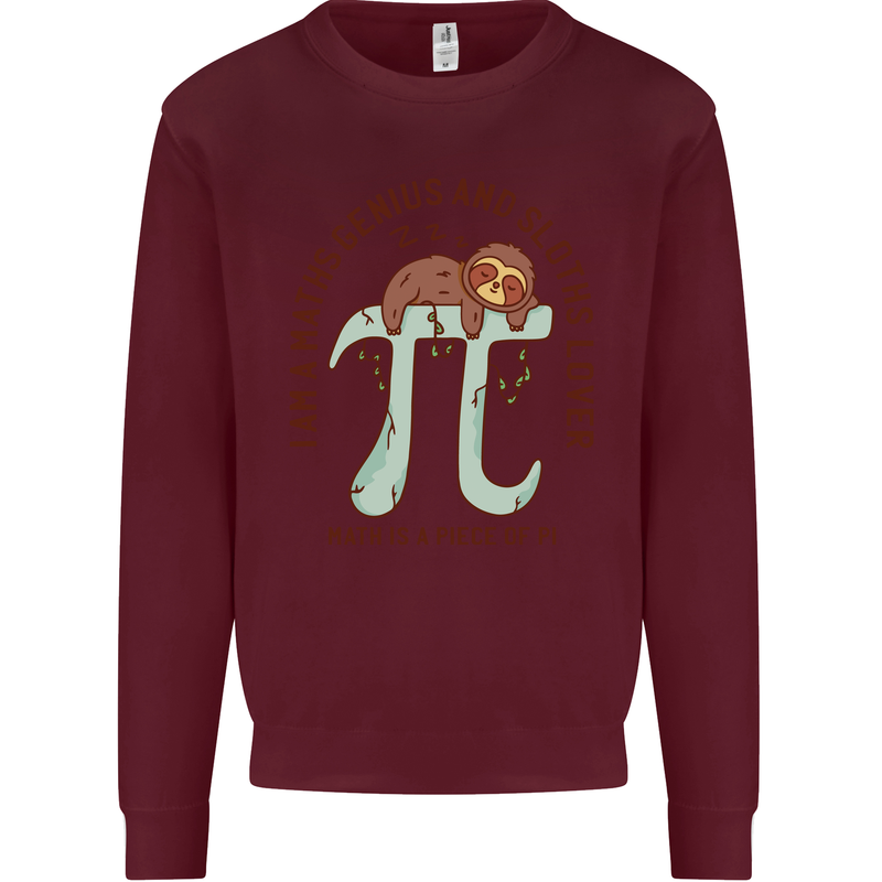I'm a Maths Genius and Sloth Lover Funny Mens Sweatshirt Jumper Maroon