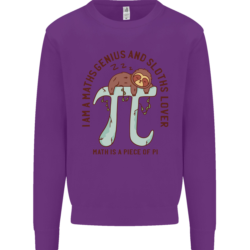 I'm a Maths Genius and Sloth Lover Funny Mens Sweatshirt Jumper Purple