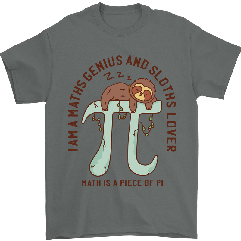 I'm a Maths Genius and Sloth Lover Funny Mens T-Shirt Cotton Gildan Charcoal
