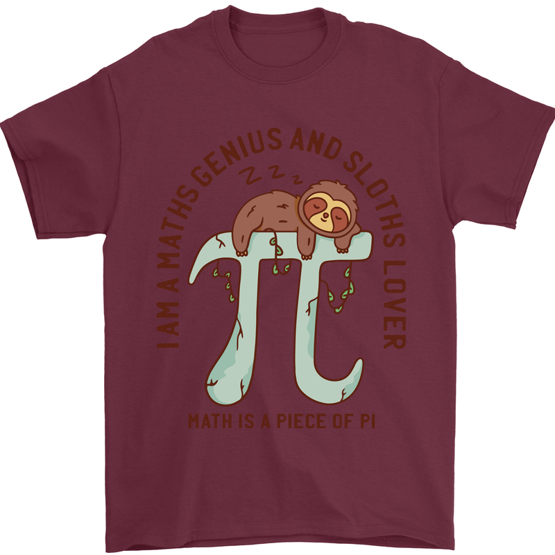 I'm a Maths Genius and Sloth Lover Funny Mens T-Shirt Cotton Gildan Maroon
