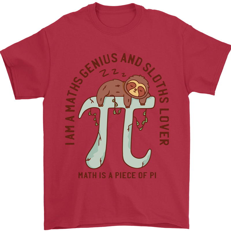 I'm a Maths Genius and Sloth Lover Funny Mens T-Shirt Cotton Gildan Red