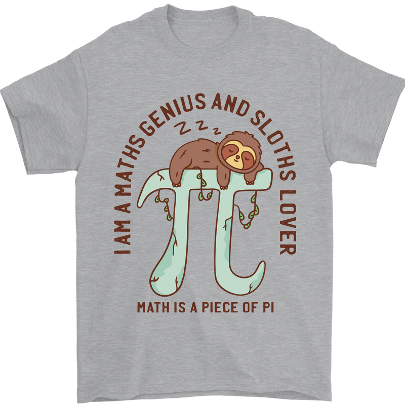 I'm a Maths Genius and Sloth Lover Funny Mens T-Shirt Cotton Gildan Sports Grey