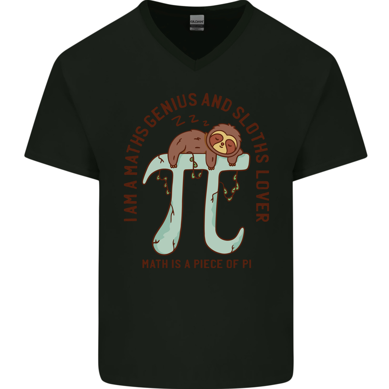 I'm a Maths Genius and Sloth Lover Funny Mens V-Neck Cotton T-Shirt Black