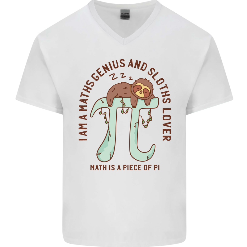 I'm a Maths Genius and Sloth Lover Funny Mens V-Neck Cotton T-Shirt White