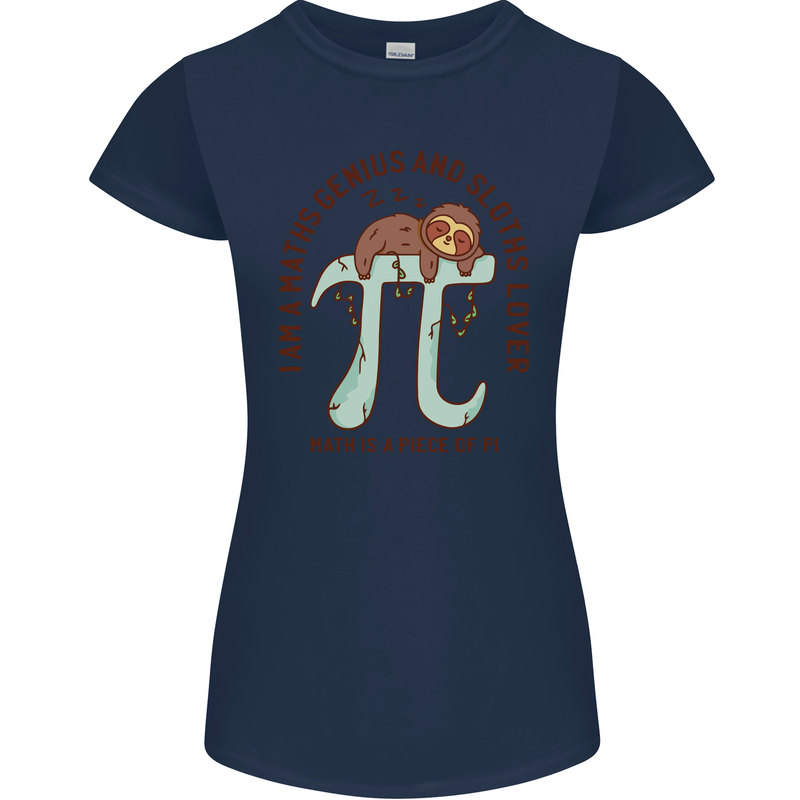 I'm a Maths Genius and Sloth Lover Funny Womens Petite Cut T-Shirt Navy Blue