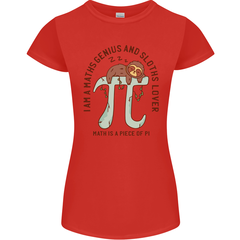 I'm a Maths Genius and Sloth Lover Funny Womens Petite Cut T-Shirt Red