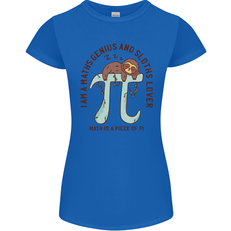 I'm a Maths Genius and Sloth Lover Funny Womens Petite Cut T-Shirt Royal Blue