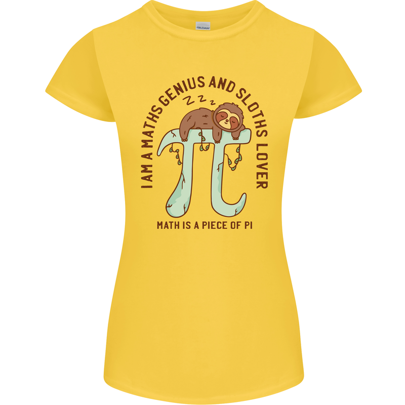 I'm a Maths Genius and Sloth Lover Funny Womens Petite Cut T-Shirt Yellow