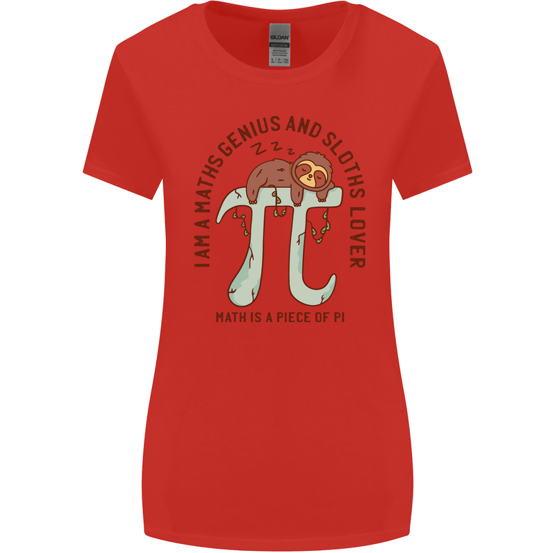I'm a Maths Genius and Sloth Lover Funny Womens Wider Cut T-Shirt Red