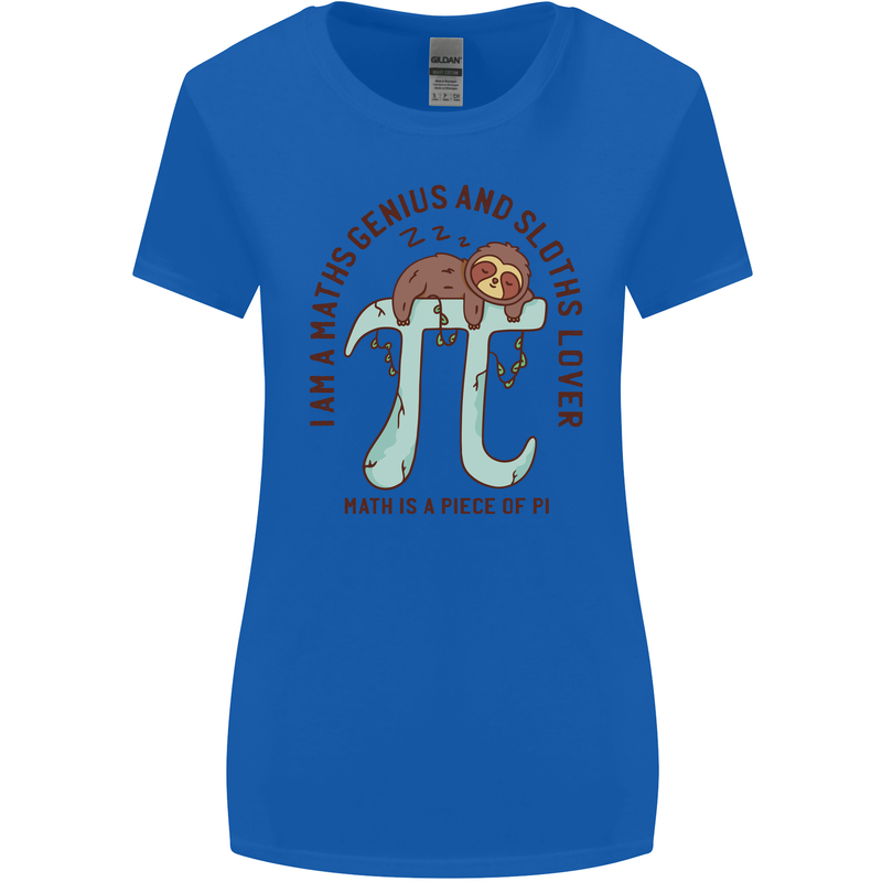 I'm a Maths Genius and Sloth Lover Funny Womens Wider Cut T-Shirt Royal Blue