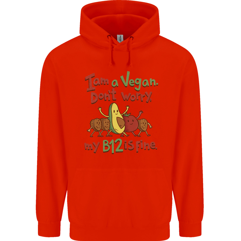 I'm a Vegan My b12 Is Fine Funny Childrens Kids Hoodie Bright Red