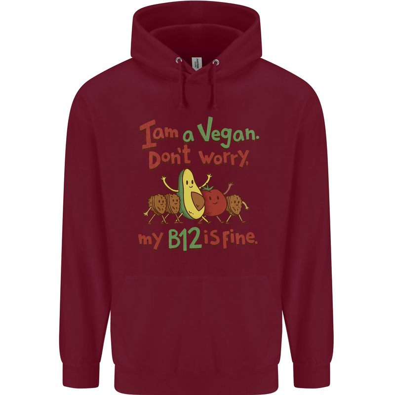 I'm a Vegan My b12 Is Fine Funny Childrens Kids Hoodie Maroon