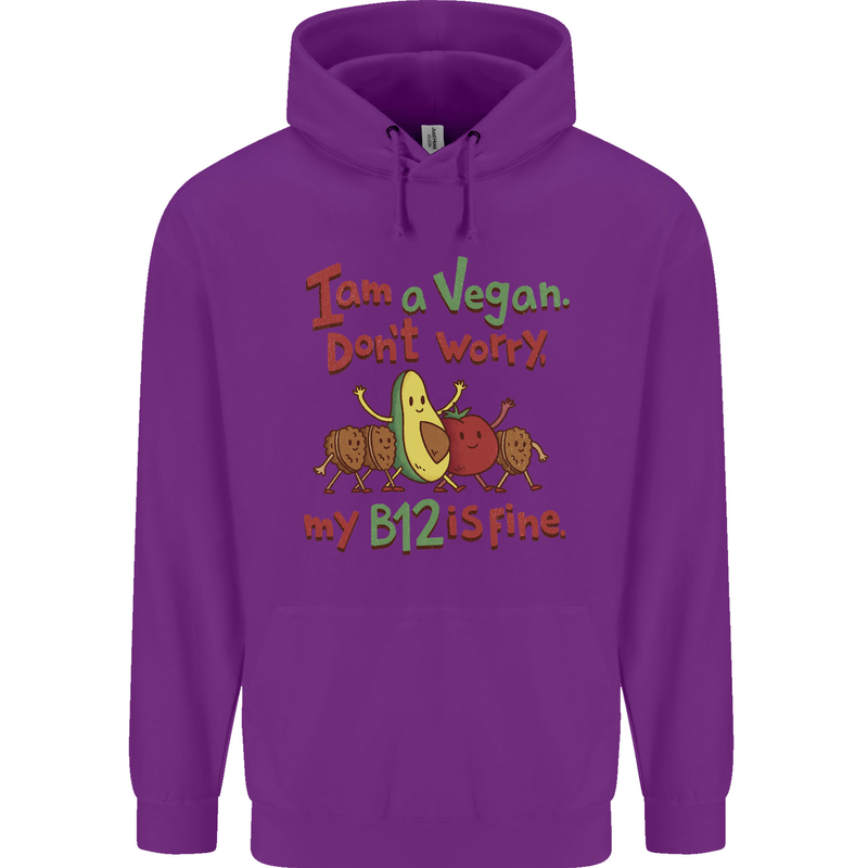 I'm a Vegan My b12 Is Fine Funny Childrens Kids Hoodie Purple