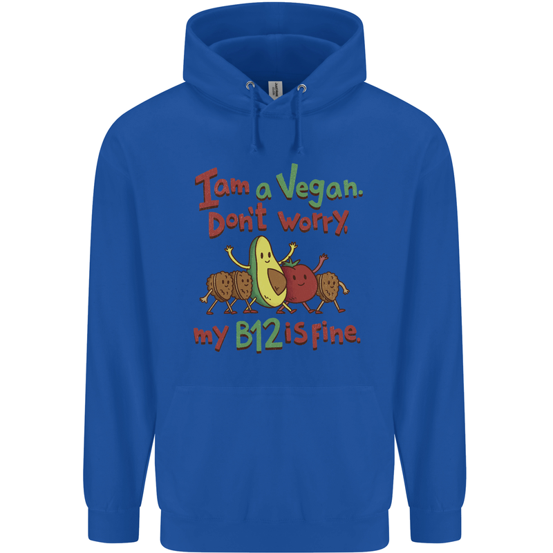 I'm a Vegan My b12 Is Fine Funny Childrens Kids Hoodie Royal Blue