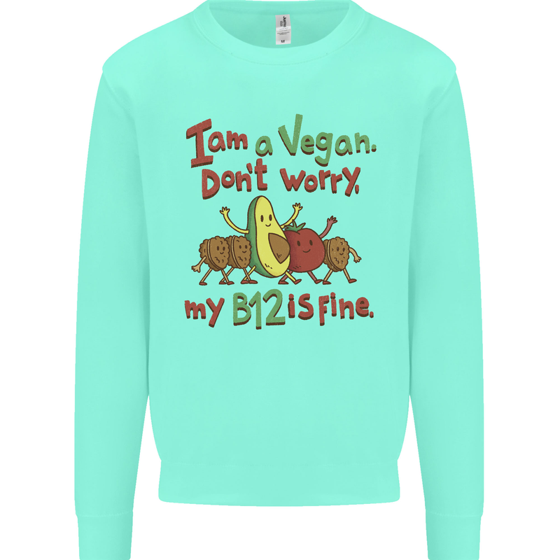 I'm a Vegan My b12 Is Fine Funny Kids Sweatshirt Jumper Peppermint