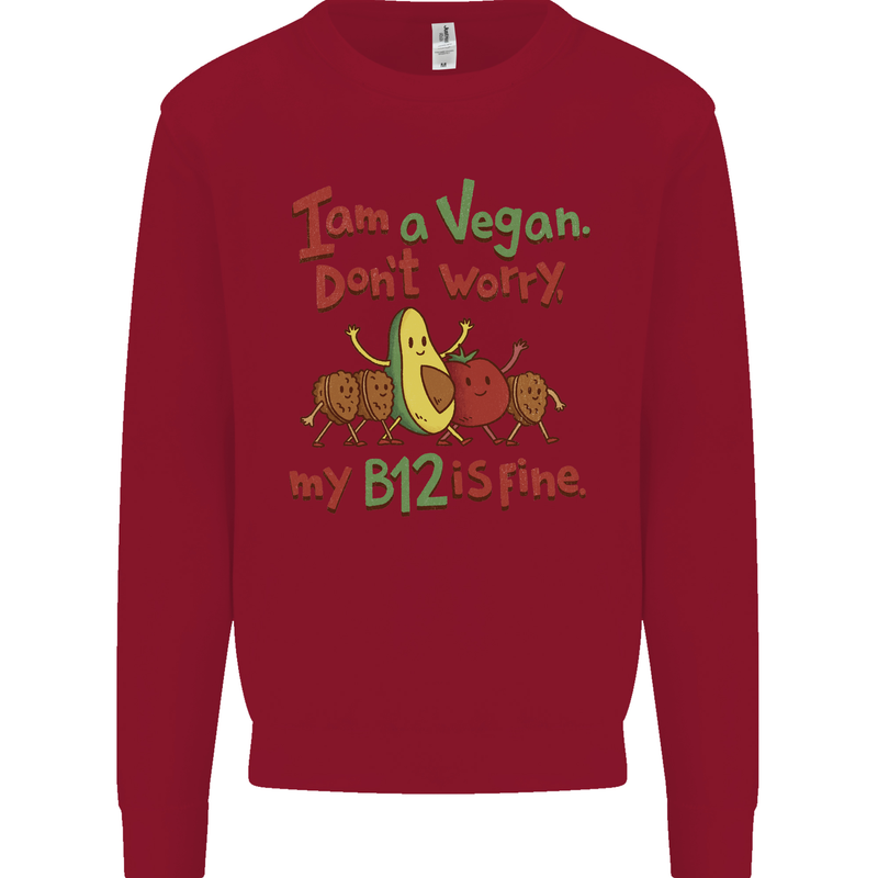 I'm a Vegan My b12 Is Fine Funny Kids Sweatshirt Jumper Red