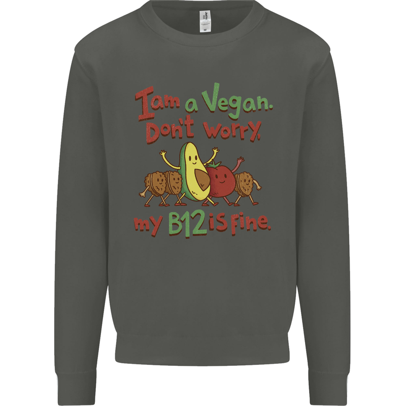 I'm a Vegan My b12 Is Fine Funny Kids Sweatshirt Jumper Storm Grey