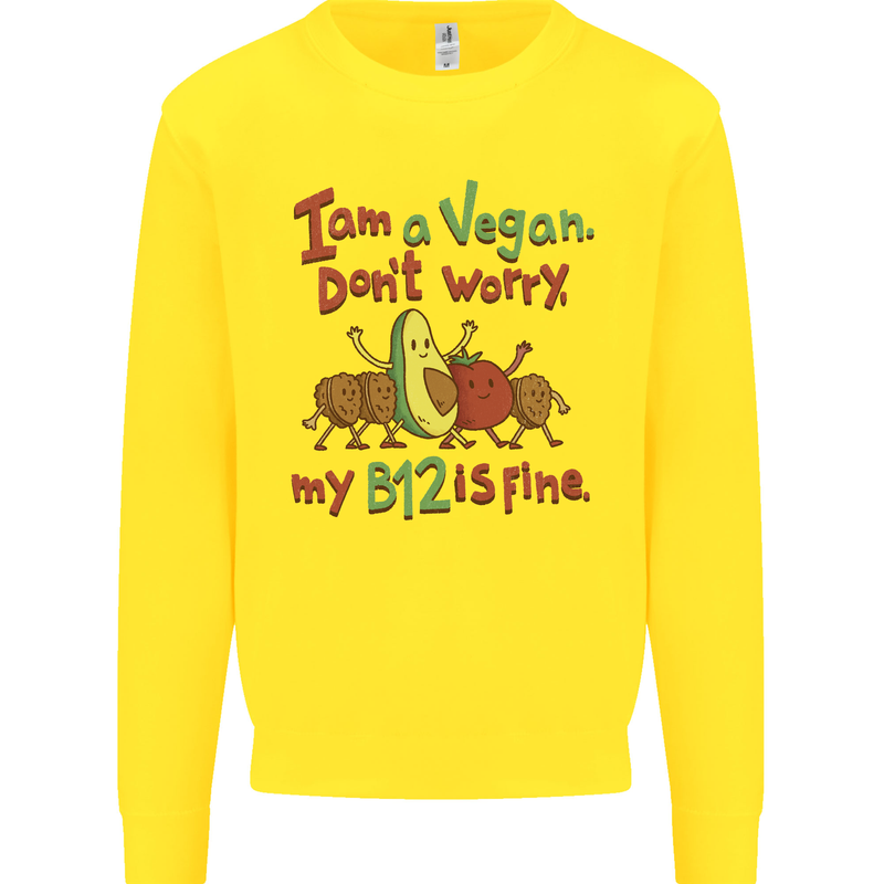I'm a Vegan My b12 Is Fine Funny Kids Sweatshirt Jumper Yellow
