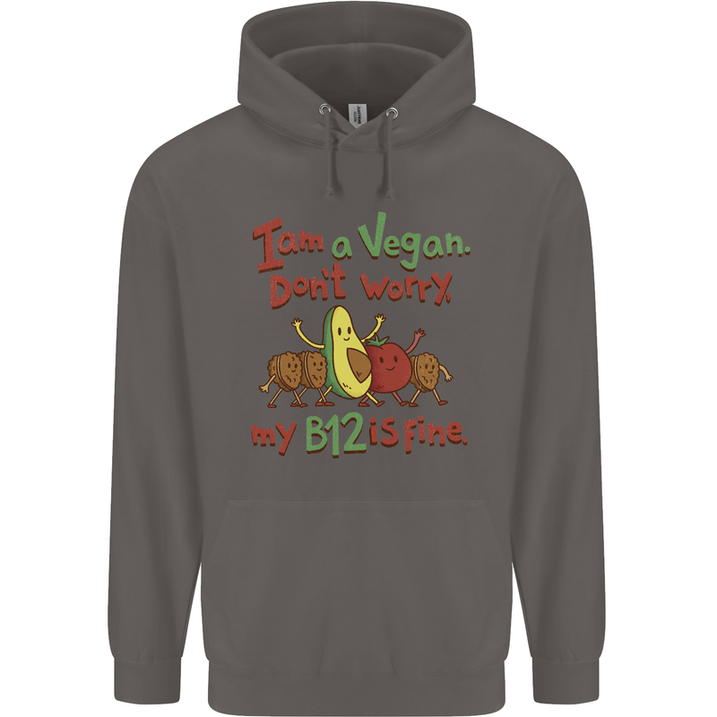 I'm a Vegan My b12 Is Fine Funny Mens 80% Cotton Hoodie Charcoal