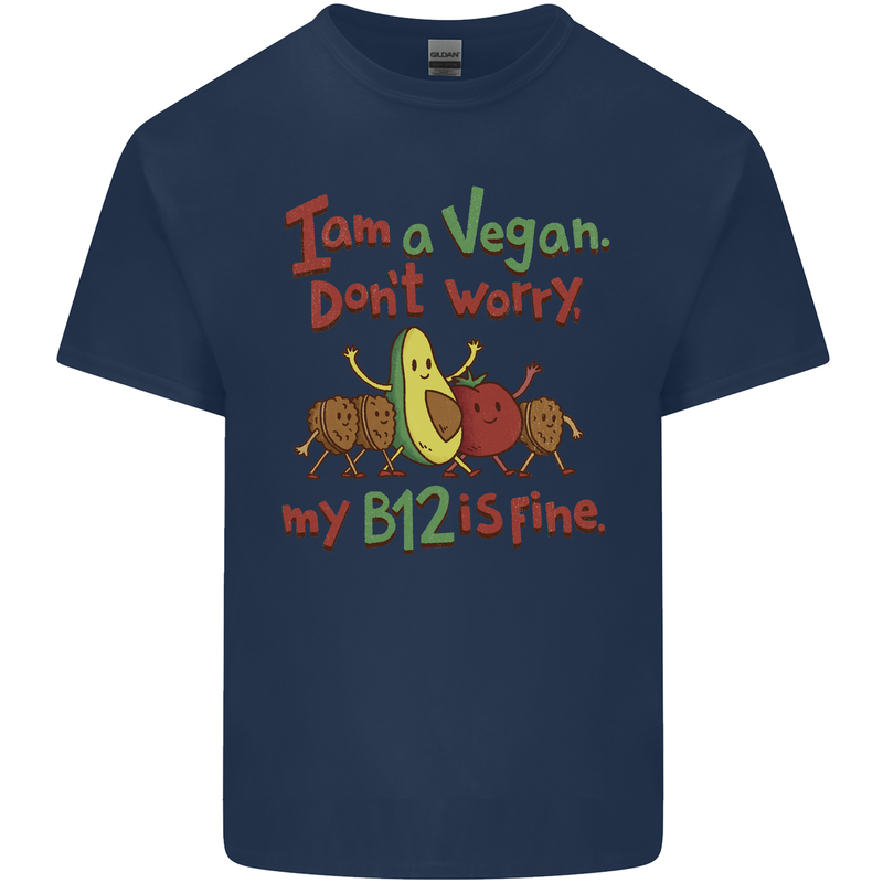 I'm a Vegan My b12 Is Fine Funny Mens Cotton T-Shirt Tee Top Navy Blue